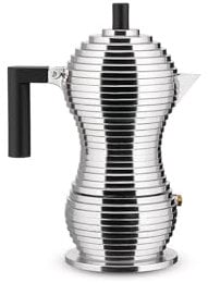 Alessi Pulcina MDL02/3BFM - Caffettiera per Espresso di Design, Manico e Pomolo in PA, in Fusione di Alluminio per Piani a Induzione, 3 tazze, Nero