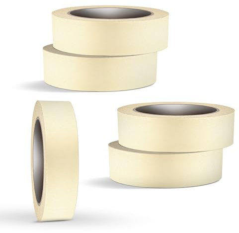 EVOKK Pack of 6 Masking Tape Rolls (24mm x 50m) – Premium Quality Masking Tape for Painting, Decorating & Crafts, Low Tack, Residue-Free, Strong Adhesion, Ideal Paper Tape, Artist & Paint Use