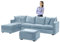 Samt L-Form Stretch Ecksofa Sofabezug mit Kissenbezügen Hellblau Quadrat S