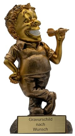 pokal-fabrik.de - Goldener Dart Pokal 16 cm aus hochwertigem Kunststoff mit Gravur - Geschenk-Trophäe mit Dartpfeil - Personalisiertes Geschenk - Wanderpokal Dart Zubehör
