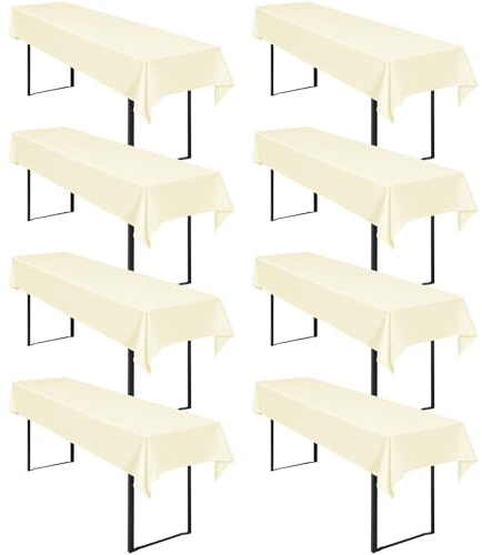 Pesonlook 8Stück Biertisch Tischdecke Beige für Biertisch, 250 x 100cm | Biertisch Cover Universell für 50 cm und 70 cm Biertisch, Waschbar Polyester Rechteckige Tischdecke für Partys im Freien