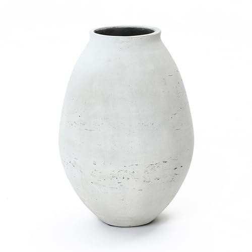 Hometopia Vase Rund Weiß 32,5 cm – Moderne Blumenvase im Japandi-Stil, Handgefertigte Bodenvase für Pampasgras & Trockenblumen, Minimalistische Betonvase für Wohnzimmer & Büro