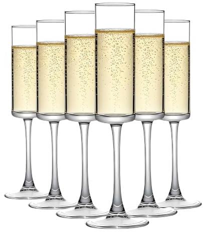 Set of 6 Elegant Champagne Flutes, 155ml Clear Glass, Perfect for Weddings, Birthdays, and parties, Stylish and Durable Champagne Glasses for Celebrations and Toasts