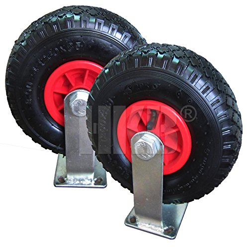 HKB® 2X Sackkarrenrad mit Bockrolle, 3.00-4, Kunststofffelge | Inkl. Schlauch und Ventil, Mit Gleitlager, Tragkraft 130kg, ø=260mm, Mantel aus widerstandsfähigem Gummi, Artikel-Nr. 20297