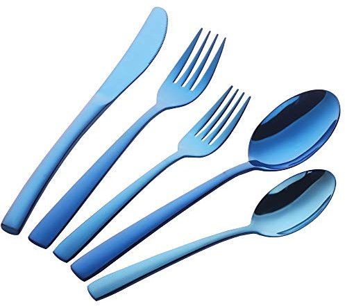Buyer Star 20 Stück Blau Besteck, Edelstahl Geschirrset für 4, Blue Cutlery Set Geschirr für die Hochzeit Party Küche Restaurant