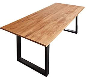 SAM Baumkantentisch 200 x 100 cm Seattle, Eichenholz/Wildeiche massiv, Esstisch mit U-Gestell Metall Schwarz lackiert, jeder Esszimmertisch EIN Unikat, Tischplatte 26 mm