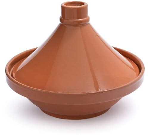 Sur La Table Glazed Terra Cotta Tagine, Brown, Handmade Ceramic Pot with Conical Lid for Moroccan Meals