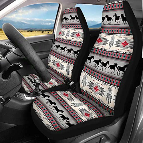 chaqlin Autositzbezüge Tribal Dreamcatcher Horse Vordersitz Nur 2 Stück Set Weiche Komfortable Winter Warme Fahrersitzbezug Muster Fit Die meisten Autos