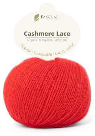 PASCUALI | Bio Cashmere Lace. Strickwolle aus 100% Kaschmirwolle Wolle zum Stricken und Häkeln, 1 Knäuel - 25g - Farbe: Mphnrot 26