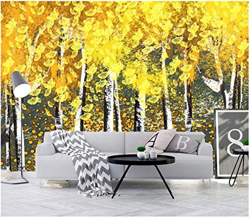 Wesmilewallpaper Papier Peint 3D Intissé Murales Peinture À L'Huile De Feuille D'Arbre De Ginkgo D'Or Papier Peint Panoramique Tapisserie Peinture Géant Poster Photo 250x175cm