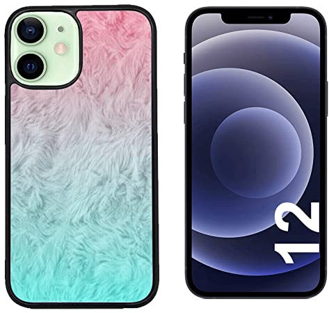 Generico Cover compatibile con Cover Apple iPhone 12 Sfondo Piume Rosa Lilla Azzurro e Verde Acqua/Glass Back con gomma sui lati/TPU rigido