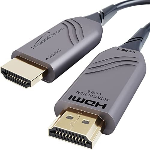 KabelDirekt – 8K HDMI 2.1 cable óptico, certificado con 0% de pérdida de señal – 15m (Ultra High Speed, 48G, 8K@60Hz, con licencia oficial, cable de fibra óptica flexible, gris/negro)