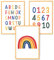 Papierschmiede® Kinderbilder 3er Set Lernposter, A3 gerahmt in Holzrahmen (Natur), Geschenk für Mädchen & Jungen Kinderzimmer, Alphabet Buchstaben, ABC Zahlen Regenbogen bunt