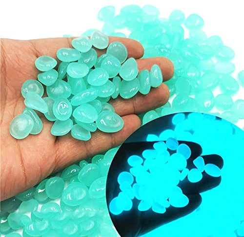 300 Stück Bunt Leuchtsteine Kieselsteine Aquarium Deko Leuchtende Steine Leuchtkiesel Floureszierende Pebble Steine für Terrarium Garten Gehwege Terrasse Rasen Kinderzimmer Dekor Pflanzen,Baby blau