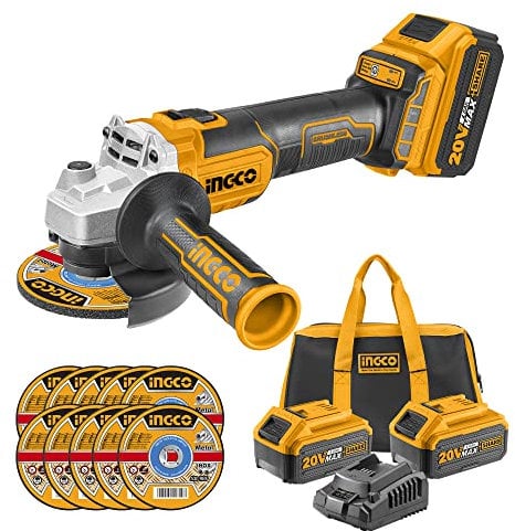 INGCO Cordless Angle Grinder 20V 4.5-Inch Brushless Cut-Off Tool 115mm, M14 with 2 Pcs 4.0Ah Battery and 1 Pcs Charger CAGLI2011582-8