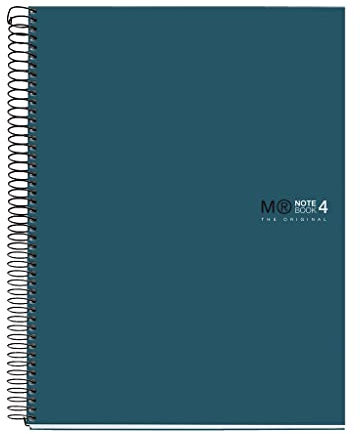 Miquelrius - Notizbuch A4 (210 x 297 mm), Notebook The Original Colours, 120 Blatt 90 g/m² und 4 Farbstreifen, Raster 5 mm, 4-Loch-Stanzung, Hardcover, Farbe Ozean