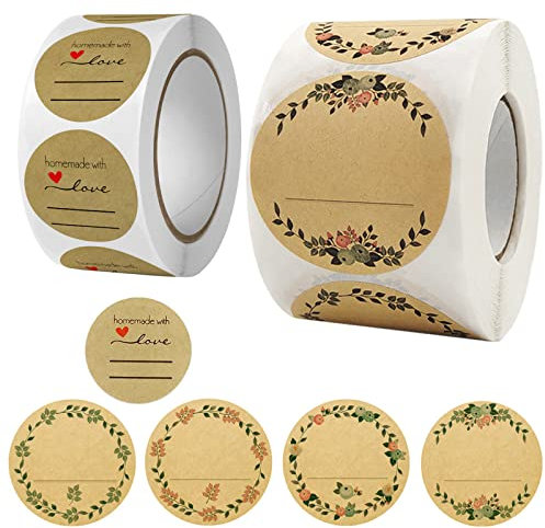 1000 Stück Kraftpapier Aufkleber Sticker, Label Round Gift Stickers, Self-Adhesive Labels, for DIY Baking, Jam, Spice Labels, Packaging, Gift Bag Decoration, Wedding, Kitchen