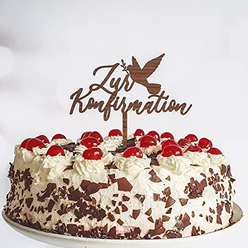 Cake Topper: Zur Konfirmation | Tortenstecker Taube (Walnuß)