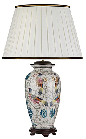 Licht-Erlebnisse Tischleuchte Keramik Stoff in Creme 72 cm Motiv Klassisch E27 Nachttischlampe Wohnzimmerlampe