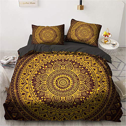 Luowei Bohemian Bettwäsche 135x200 Boho Bettwäsche Schwarz Gold Mandala Muster Bettbezug Mikrofaser Deckenbezug mit Reißverschluss und 1 Kissenbezug 80x80 cm