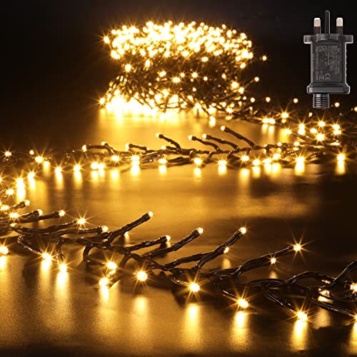 GlobaLink 7.6M 760LED Cluster Christmas Lights Warm White 8 Modes Christmas Tree Lights Plug in IP44 Waterproof String Lights Outdoor for Outdoor Indoor Xmas Tree Garden Party Decor