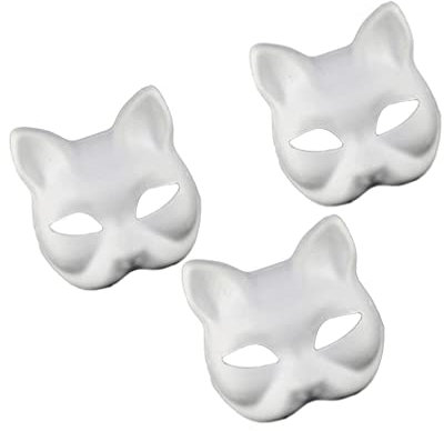 Toyvian Katzenmasken 3 Stück Weiße Bemalbare Masken Leere DIY- Masken Tier- Anziehmasken für Maskerade Halloween Cosplay- Kostüm