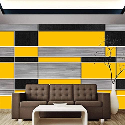 XURAN Papier peint autocollant 3D en PVC noir jaune géométrique gris treillis bureau vinyle art papier peint Papier Peint 3D Chambre à coucher Salle de séjour Mural murale-150cm×105cm