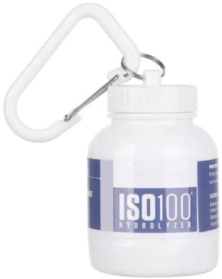 LE GARAGE Llavero Proteína Portátil 100ML Blanco, Mini Bote Recipiente para llevar Suplementos de Bebida en Polvo. Contenedor Botella para Gym. Incluye Mosquetón.