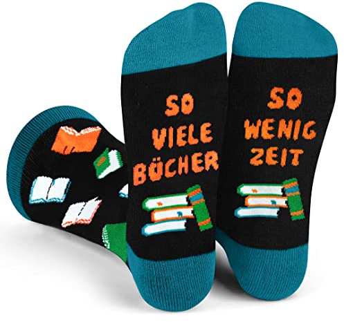 Lustige Socken Mit Spruch 'So Viele Bücher So Wenig Zeit' - Geschenk für Bücherwürmer, Damen Herren Buch Socken, Coole Geschenke für Beste Freunde, Frauen Männer Teenager zum Geburtstag Weihnachten