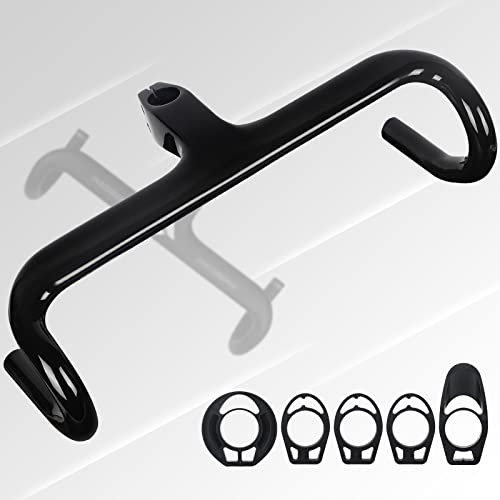 Carbon Integrierter Lenker, KABON Fahrradlenker und Vorbau Ultraleicht Aero Bars Lenker One Piece Rennrad Lenker Glänzend Schwarz