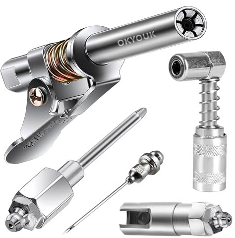OKYOUK Minimale Fettpressenkupplung (nur 1,3 cm), Hochdruck-Kupplung, Schnellverschluss-Fettspitzen mit Reinigungswerkzeug, passend für alle 1/8 Zoll NPT (Fettadapter-Set-Kit)