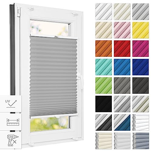Estika Thermo plissee ohne Bohren verdunkelung 90 cm x 230 cm - Blackout: Silber-Weiß - Bruchfeste Klemmhalter, Plisees ohne Bohren Blickdicht, Verdunklungsplissee, Plissee klemmfix