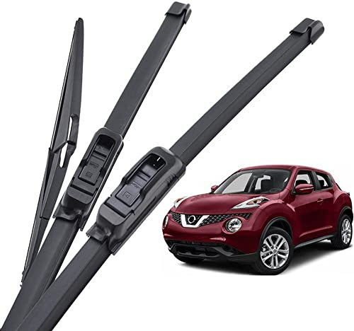 Calidad OEM 3 escobillas limpiaparabrisas delanteras y traseras para Nissan Juke F15 2011-2019 22 14 12 Se adapta a los brazos del limpiaparabrisas que tienen forma de U. Ajuste perfecto para parab