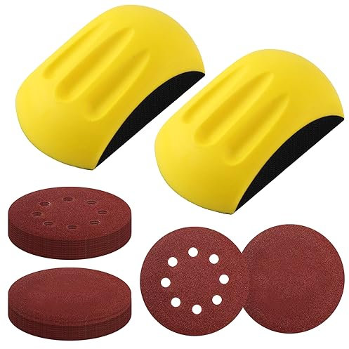 Pack of 2 Hand Sanding Blocks 123 mm Round Sanding Block Velcro Hand Sanding Block Mouse Shaped Polishing Velcro Interface Hand Pad for DIY, Crafts, Woodwork