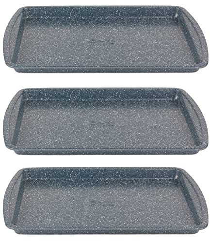 Russell Hobbs COMBO-8615A Nightfall Stone 38 cm Backblech Set - 3er Set Antihaft-Ofenblech Backofenfest bis 220°C Backblech für Kekse, Plätzchen & Pommes Frites, Karbonstahl Bakeware, PFOA frei, blau