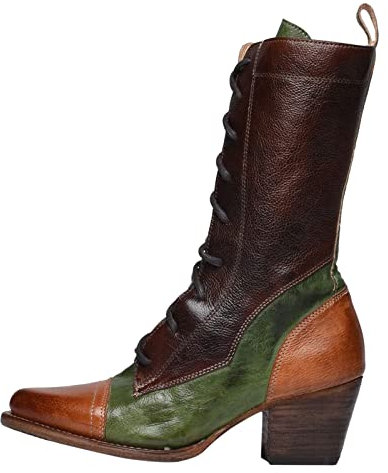 Texani Donna Western Pelle Stivali Equitazione Camoscio con Tacco Stivali Alti con Lacci Vintage Stivaletti Marroni Anfibi Stivali Cowboy Stivali Texani Invernali Biker