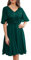 Damen Ballkleider A-Linien-Silhouette Kurzarm mit Fledermaus Abendkleid Chiffon Knielang mit Faltensaum Elegant Leicht für Hochzeit Dunkelgrün 46