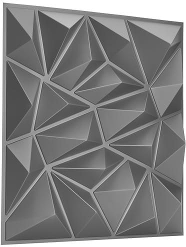 NOVECRAFTO Diamond Effect 3D Wall Panels - 6 Sheets Covering 1.5 sqm | 16.15 sqf Interior Cladding Panels Set | 3D Wall Tiles Diamond Design in Matte Grey Silver - Each Panel Size 19.6 x 19.6