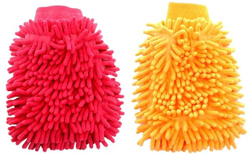 HAICN 2 pièces Gant de Serviette pour Chien en Microfibre Chenille Gant de toilettage pour Animaux de Compagnie Gants de Gommage de Bain Doux pour Chien Super Absorbant Lavable pour Chiens de Chats d