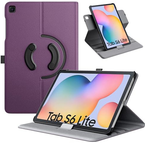TiMOVO Case for Samsung Galaxy Tab S6 Lite 2024/2022/2020, 90 Degree Rotating Stand Cover with S Pen Loop, Support Auto Wake Sleep for Galaxy Tab S6 Lite 10.4 Tablet, Purple