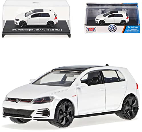 Motormax Volkwagen Golf 7 VII G*T*I 5 Türer Weiss 2012-2021 mit Sockel und Vitrine 1/43 Modell Auto mit individiuellem Wunschkennzeichen