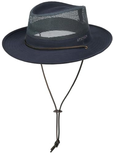 Stetson Takani Safari Hat Women/Men - Hat Made of Cotton - Fabric hat with Factor 30 UV Protection - Sun hat with a Chin Strap - Crushable mesh Insert - Navy