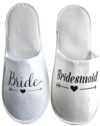 Braut Hausschuhe Set, Brautjungfern Schlappen, JGA, Wellness, Junggesellinnenabschied, Party, Hochzeit, Bride to be, pantoffel, spa, Brautspa, Brautparty, Geschenk Trauzeugin, slipper weiß (Schwarz)