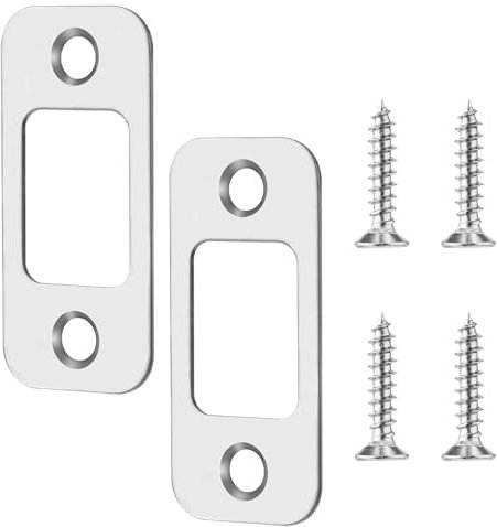 2 Pack Door Strike Plates, Large Hole Deadbolt Strike Plates with 4 Screws for Interior Doors Round Corner Door Backplate Door Lock Plate Latch Replacement Parts for Doors (Silver)