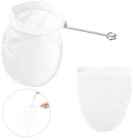 Mabor Passoire réutilisable en maille ultra fine avec poignée en acier inoxydable de qualité alimentaire pour jus de fruits à jus avec fermeture éclair pour lait de noix, lait, café, fromage, petite