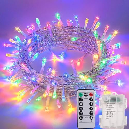 Litark Luces Navidad,10M 100LED Luces Navidad Exterior Pilas,Impermeable 8 Modos,ontrol remoto con temporizador, Interior para Habitacion, Fiestas, Boda(Multicolore)