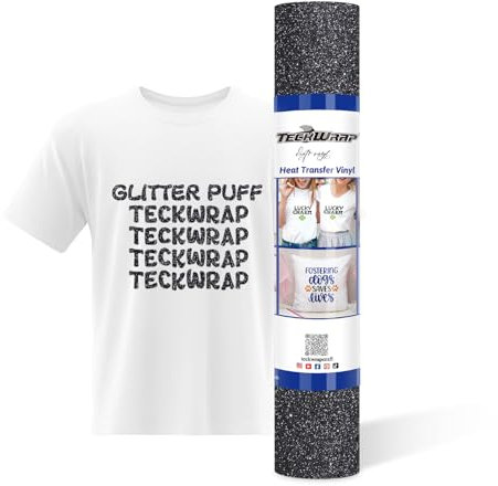 TECKWRAP Puff Glitter HTV 3D Puff Glitter Heat Transfer Vinyl Roll 10 x 5ft for DIY Clothing,T-Shirts,Fabric Black Puffy Iron on Vinyl Compatible with Heat Press Craft Cutters