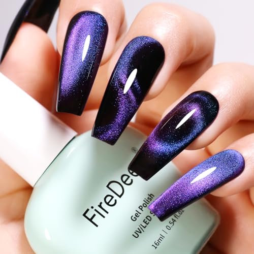 Firedeep 9D Cat Eye Gel Nagellack, 16ml Galaxy Blue Purple Chameleon Magnetic Gel Polish LED/UV Soak Off Nagellack Set mit Magnet Set
