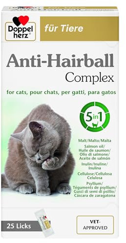 Doppelherz Anti-Hairball Complex pour Chats – Contient des Fibres et des huiles précieuses pour faciliter la Digestion des Boules de Poils – 25 Licks crémeux