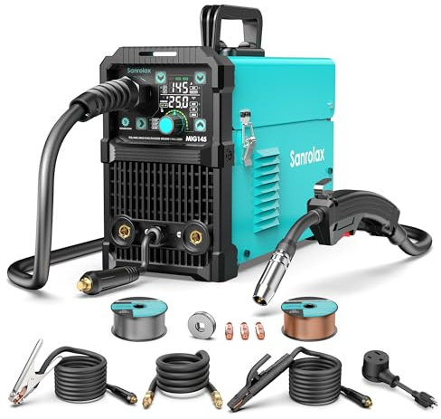 Saldatore MIG 145A, 110/220V Dual Voltage Flux/Solid Core MIG Saldatore/Lift TIG/Stick 3 in 1 MIG Saldatrice, MIG145 9GEN Synergy Flux IGBT Saldatore Display digitale